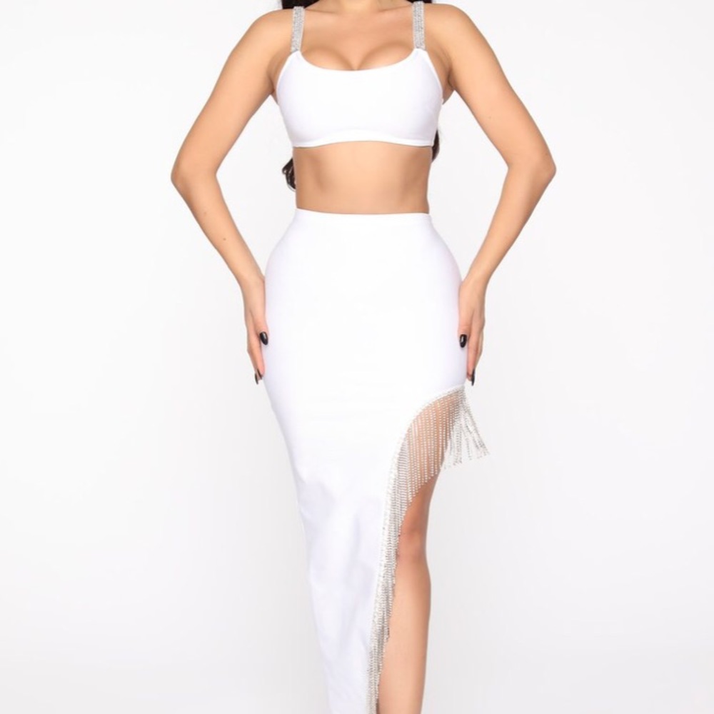 White Rhinestone Two Piece Bandage Dress